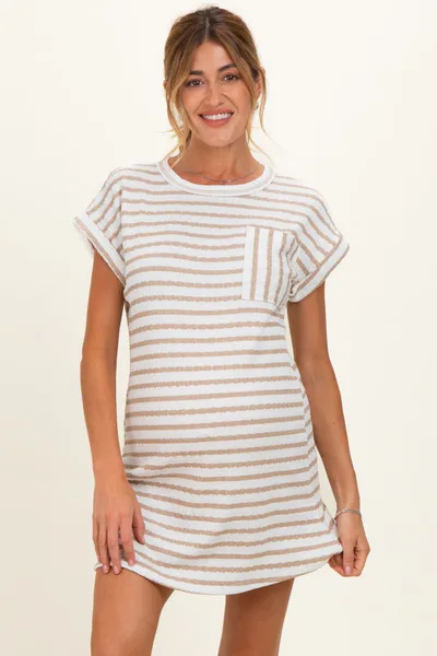 PinkBlush Khaki Textured Stripe Knit Maternity T-Shirt Dress