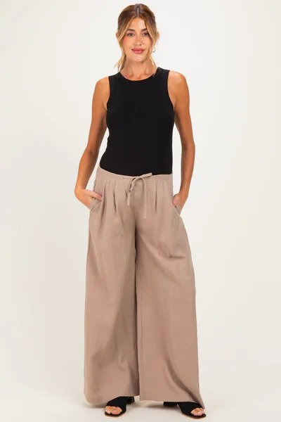PinkBlush Mocha Drawstring Wide Leg Maternity Pants