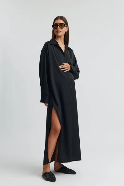 Legoe Heritage Satin Maxi Shirtdress