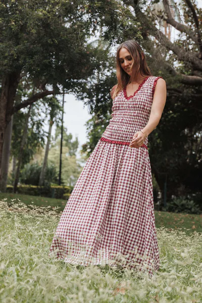 Petal & Pup Leabrook Maxi Dress - Burgundy Gingham
