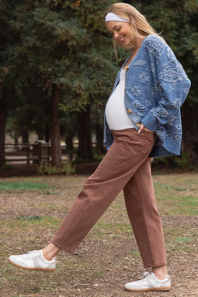 PinkBlush Brown Ankle Barrel Leg Maternity Jeans