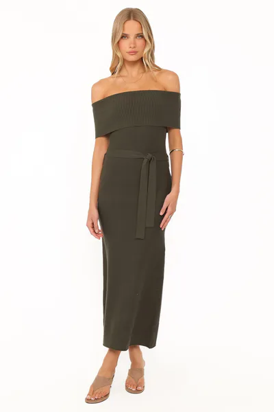 Petal & Pup Colleen Off Shoulder Maxi Dress - Olive Green