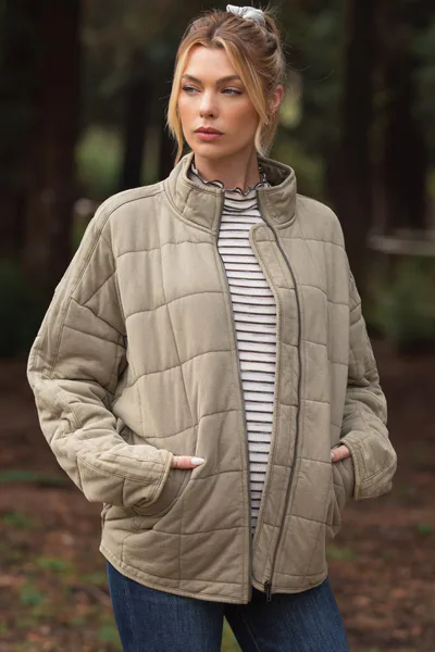 PinkBlush Olive Oversized Quilted Maternity Jacket