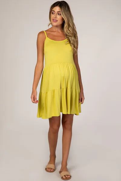 PinkBlush Lime Yellow Tiered Maternity Tank Dress