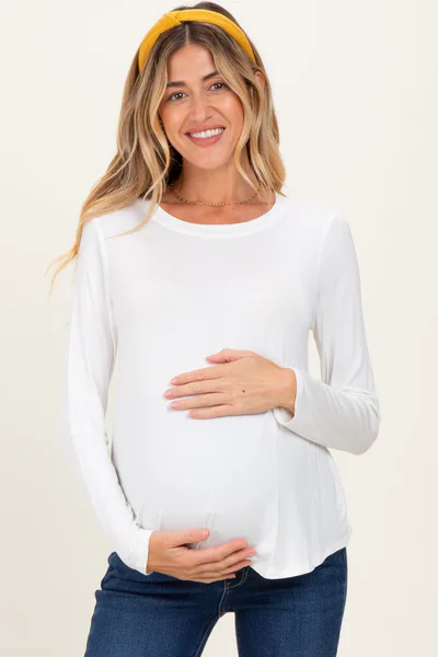 PinkBlush Ivory Flowy Round Hem Maternity Long Sleeve Top