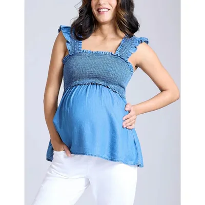 Target Women's Ruffle Sleeve Detail Maternity Top - Chambray - Size: Large - Motherhood Maternity