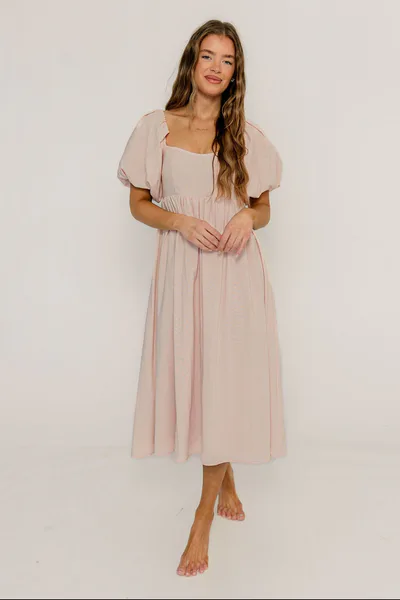 Worth Collective Hamilton Midi Dress in Pink - Bump Friendly and Inclusive Sizing (S-2XL)