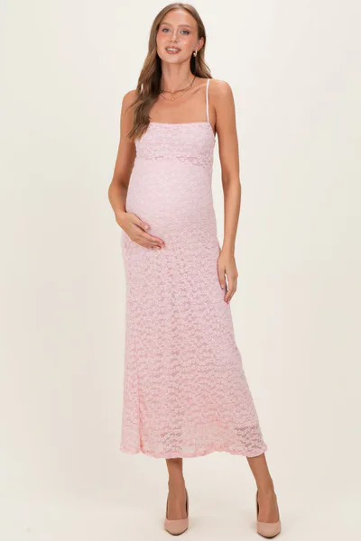 PinkBlush Light Pink Floral Lace Cutout Maternity Maxi Dress