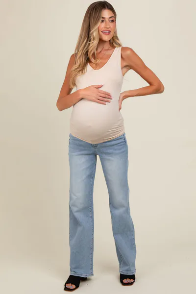 PinkBlush Light Blue Relaxed Straight Leg Maternity Jeans