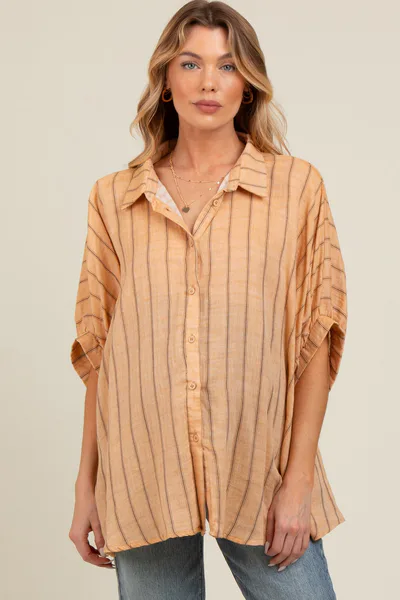 PinkBlush Yellow Striped Collared Oversized Maternity Top
