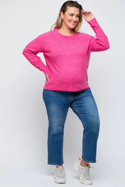 PinkBlush Fuchsia Button Accent Solid Maternity Plus Size Sweater
