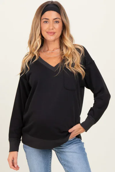 PinkBlush Black V-Neck Long Sleeve Maternity Pullover Top