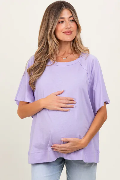 PinkBlush Lavender Oversized Raw Hem Short Sleeve Maternity Tee