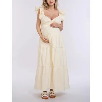 Target Women's Ruffle Sleeve Tie-Back Maxi Maternity Dress - Winter White - Size: X Small - Motherhood Maternity