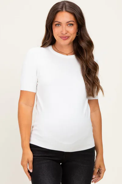 PinkBlush Ivory Basic Short Sleeve Maternity Sweater Top
