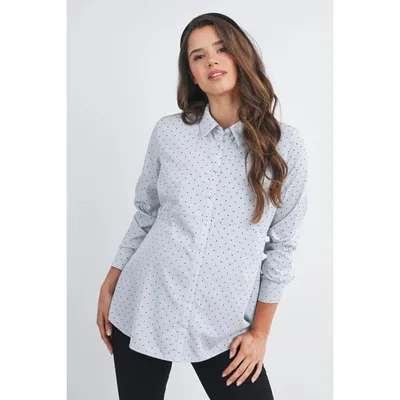 Target Hello Miz Women's Polka Dot Button Down Long  Sleeve Maternity Nursing Top - Blue - X Large