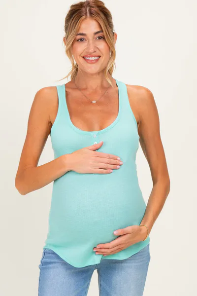 PinkBlush Mint Button Front Maternity Tank Top