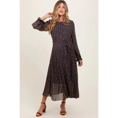 Target Pinkblush Navy Blue Floral Front Tie Pleated Maternity Midi Dress Small