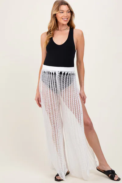 PinkBlush White Mesh Split Maternity Cover Up Pants