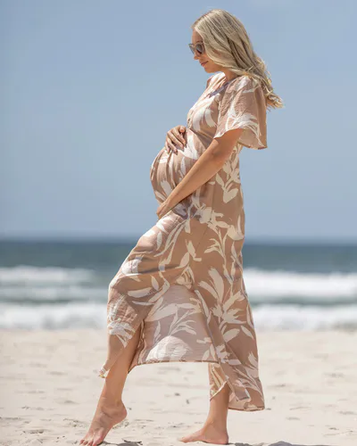 Angel Maternity Lina Palm Leaf Twist Front Maternity Dress