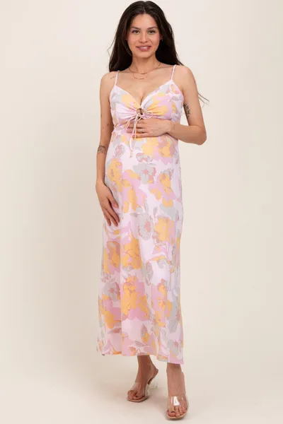 PinkBlush Light Pink Floral Keyhole Detail Maternity Maxi Dress
