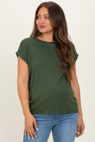 PinkBlush Army Green Rolled Short Sleeve Maternity Tee