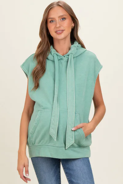 PinkBlush Sage Mineral Wash Sleeveless Maternity Hoodie