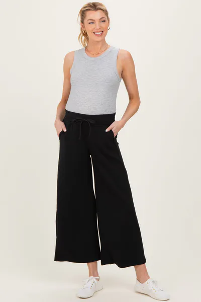 PinkBlush Black Ankle Wide Leg Maternity Lounge Pants