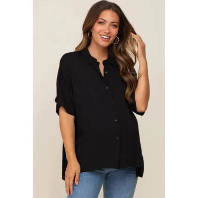 Target Pinkblush Black Button Up Dolman Short Sleeve Maternity Top Small