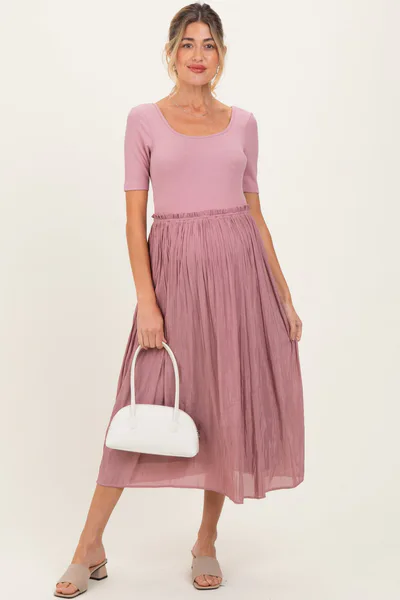 PinkBlush Mauve Scoop Neck Pleated Skirt Ballet Maternity Dress