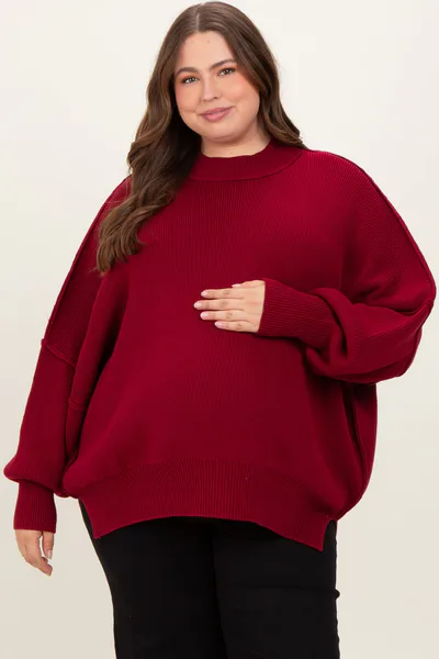 PinkBlush Burgundy Mock Neck Exposed Seam Maternity Sweater
