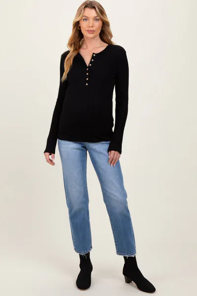 PinkBlush Blue Vintage Wash Cropped Straight Leg Maternity Jeans