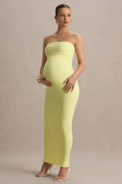 Club L London Juniper | Lemon Strapless Maternity Maxi Dress