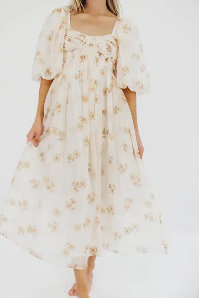 Worth Collective Harlow Maxi Dress in Taupe Floral - Bump Friendly & Inclusive Sizing (S-3XL)