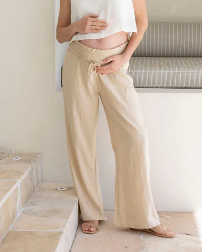 Angel Maternity Giulia Maternity Linen Pants in Sand