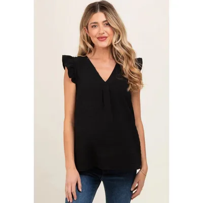 Target PinkBlush Black Swiss Dot Flutter Sleeve V-Neck Maternity Top Black Large