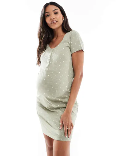 ASOS Mamalicious Maternity star print nightdress with nursing function in sage green