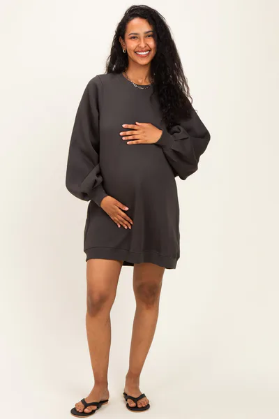 PinkBlush Ash Oversized Bubble Sleeve Maternity Sweatshirt Dress