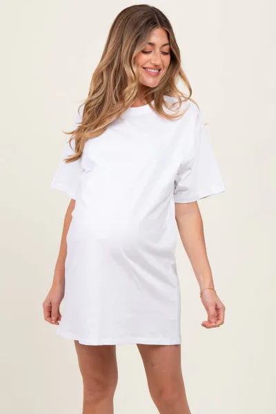 PinkBlush White Crewneck Short Sleeve Maternity T-Shirt Dress