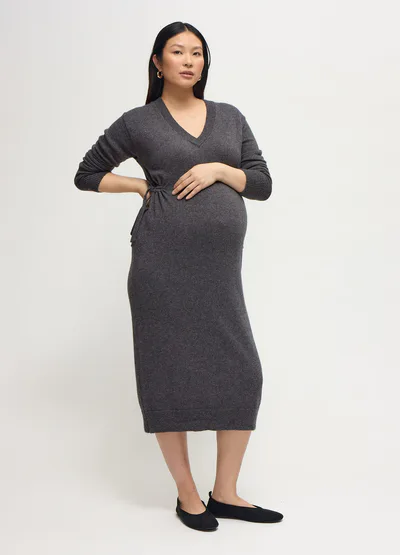 Ingrid & Isabel The Soft V-Neck Side Tie Sweater Grey Midi Maternity Dress