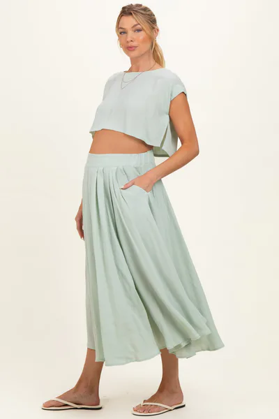PinkBlush Sage Crop Top Midi Skirt Maternity Set