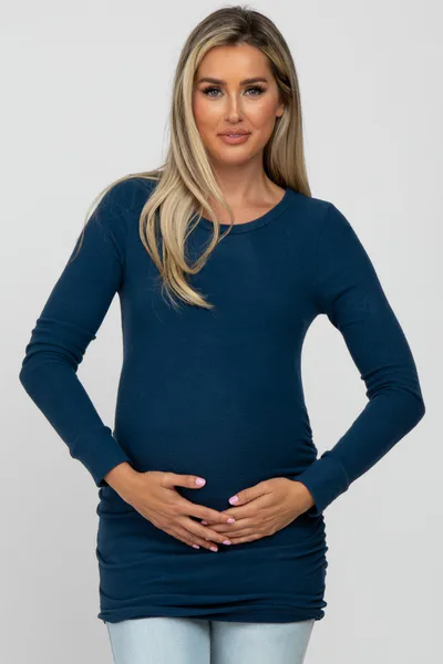 PinkBlush Deep Teal Soft Knit Ruched Maternity Top