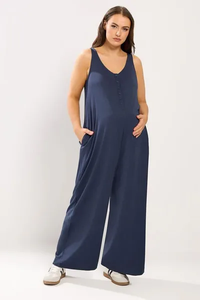Yours Clothing BUMP IT UP MATERNITY Navy Blue Modal Nursing Jumpsuit