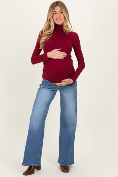 PinkBlush Blue Medium Wash Wide Leg Maternity Jeans