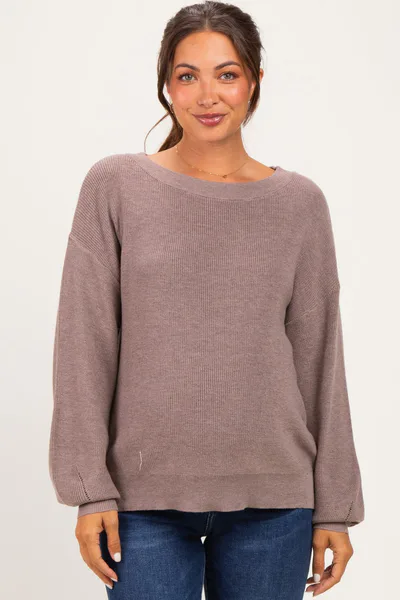 PinkBlush Mocha Balloon Sleeve Boat Neck Maternity Sweater