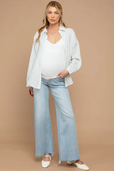 PinkBlush Light Blue Raw Hem Super Wide Leg Maternity Jeans