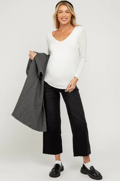 PinkBlush Black Raw Hem Cropped Wide Leg Maternity Jeans