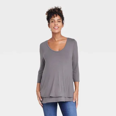Target 3/4 Sleeve Scoop Neck Nursing Maternity T-Shirt - Isabel Maternity by Ingrid & Isabel™ Gray XS: Pullover Knit Top