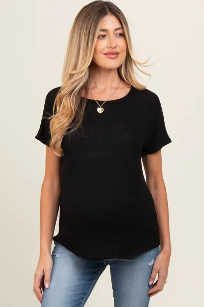 PinkBlush Black Knit Maternity Short Sleeve Top