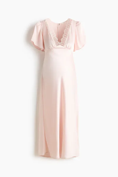 H&M MAMA Lace-Trimmed Satin Dress
